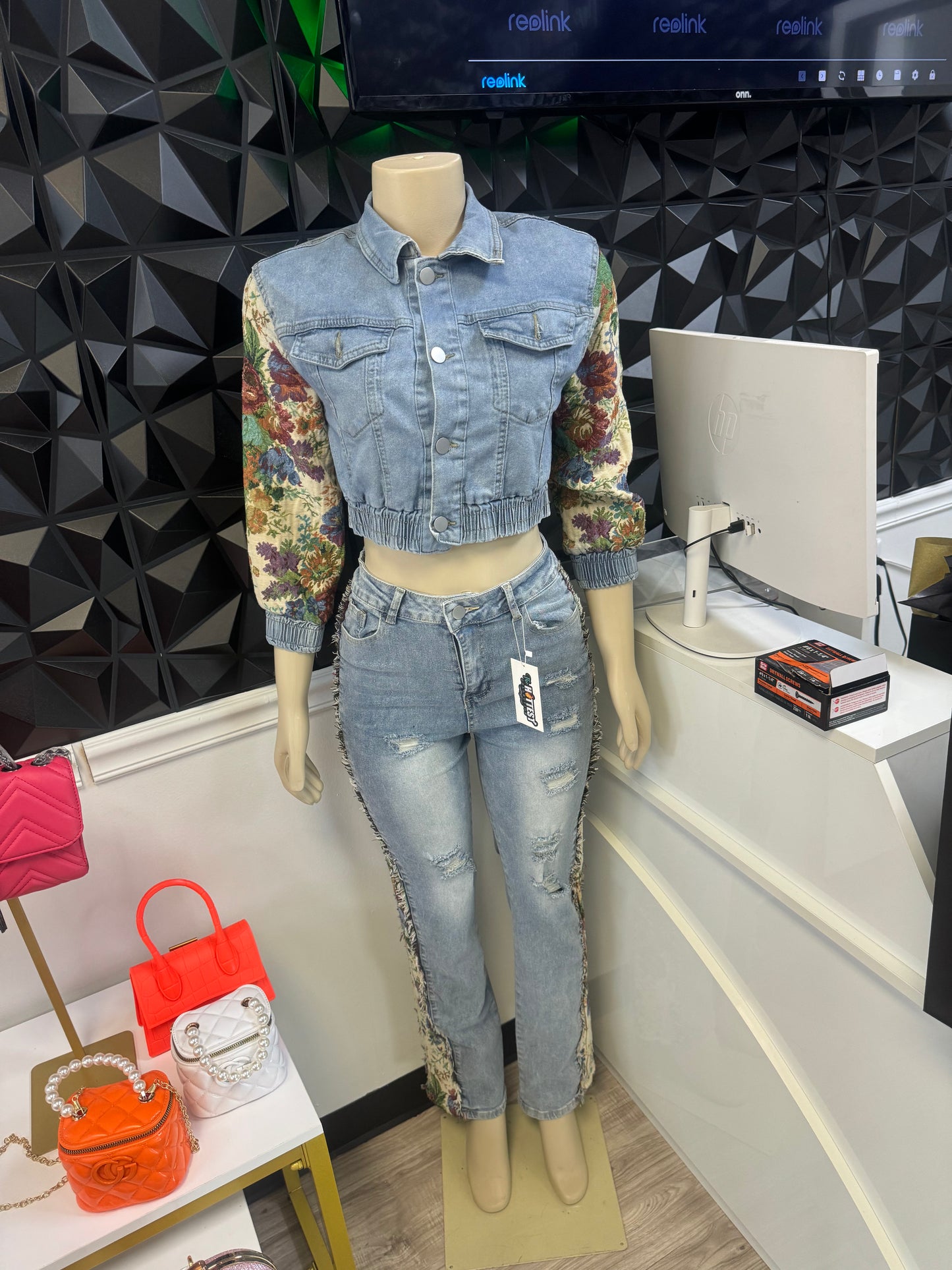 Best the block denim two piece set